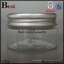 Pot cosmétique en plastique de 120g / 130g / 150g / 250g, récipient en plastique vide pour le liquide, chapeau chaud en aluminium de pot de vente, un échantillon pour libre